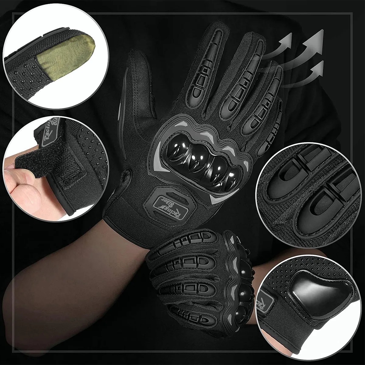 Guantes Protección Para Moto Pantalla Táctil Antideslizante M Negro