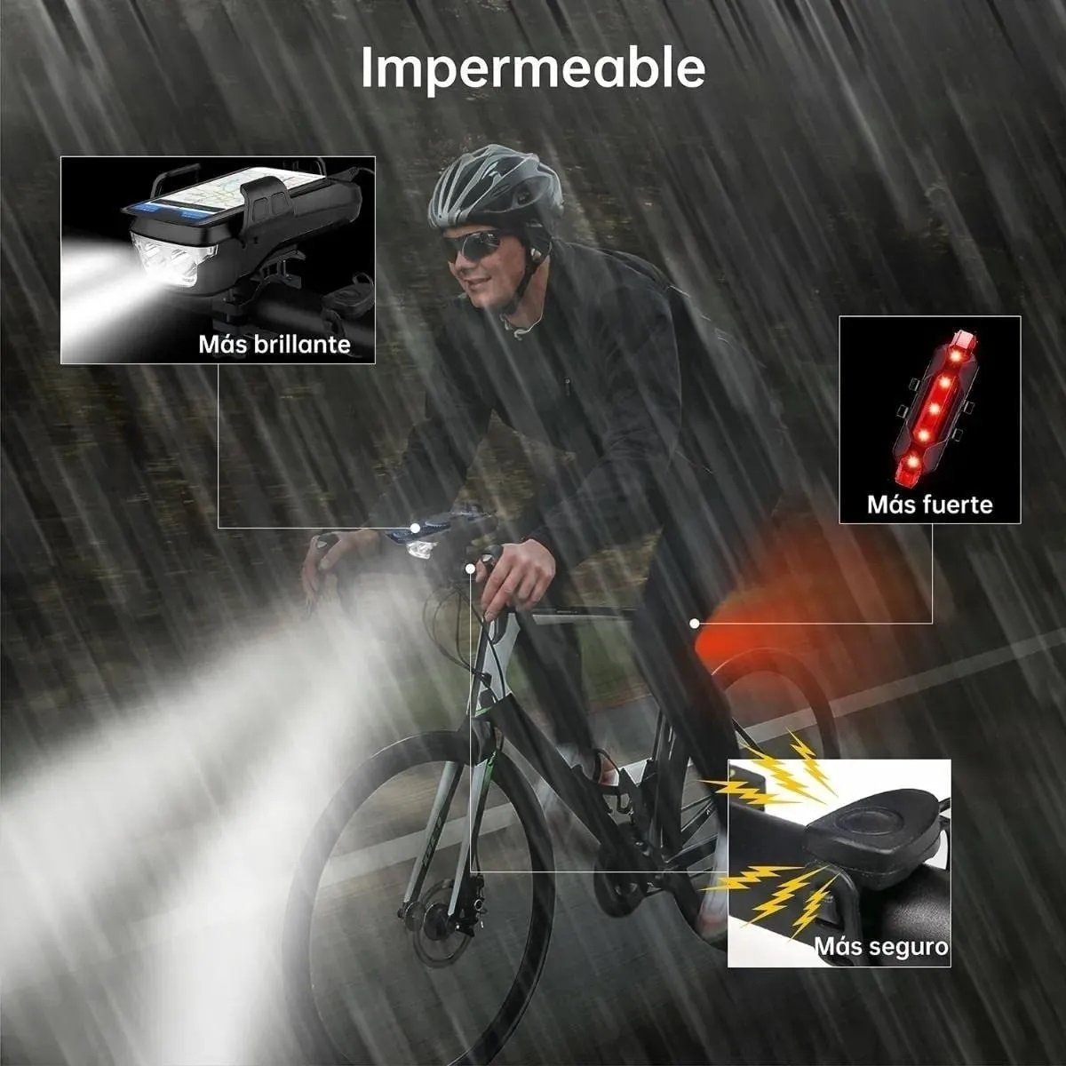 Luz Bicicleta Led 6000lm Solar Lámpara Ipx5 Con Luz Trasera