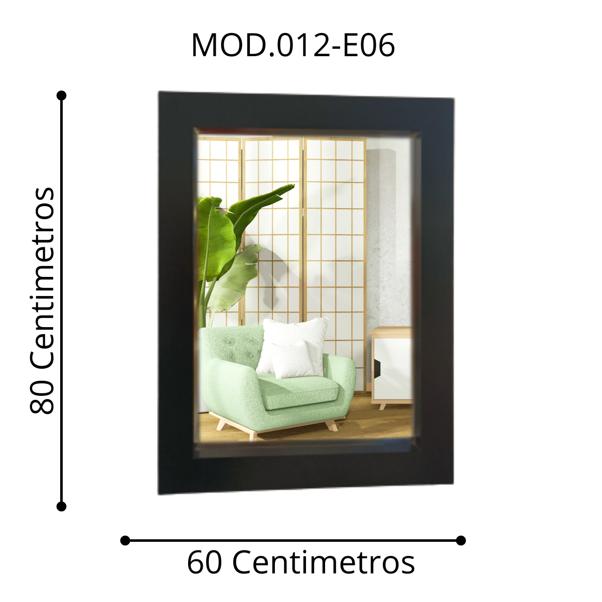 Espejo decorativo para pared rectangular elaborado en madera de mdf (Negro)
