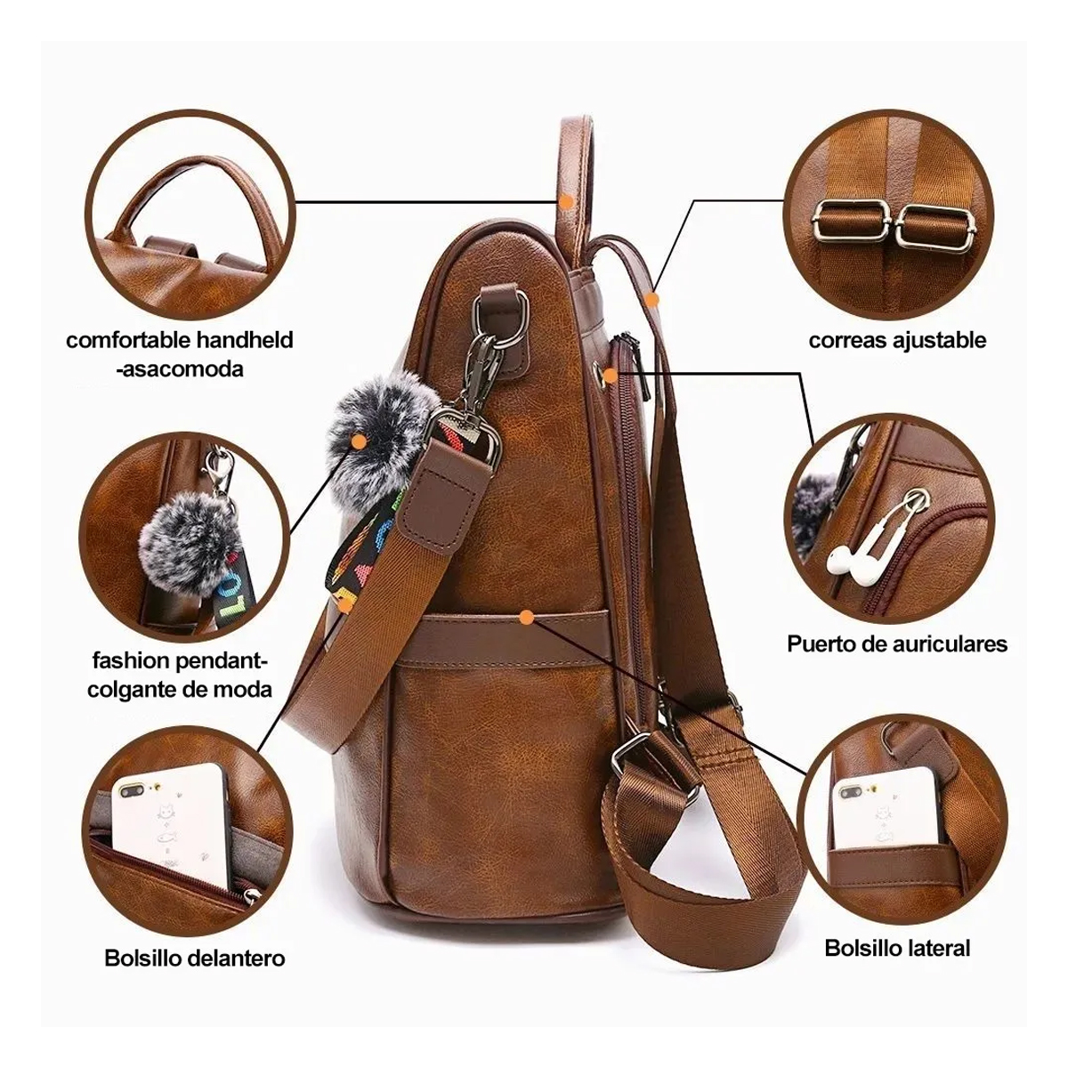 Mochila Mujer Moda Impermeable Cuero Bolsa Para Mujer