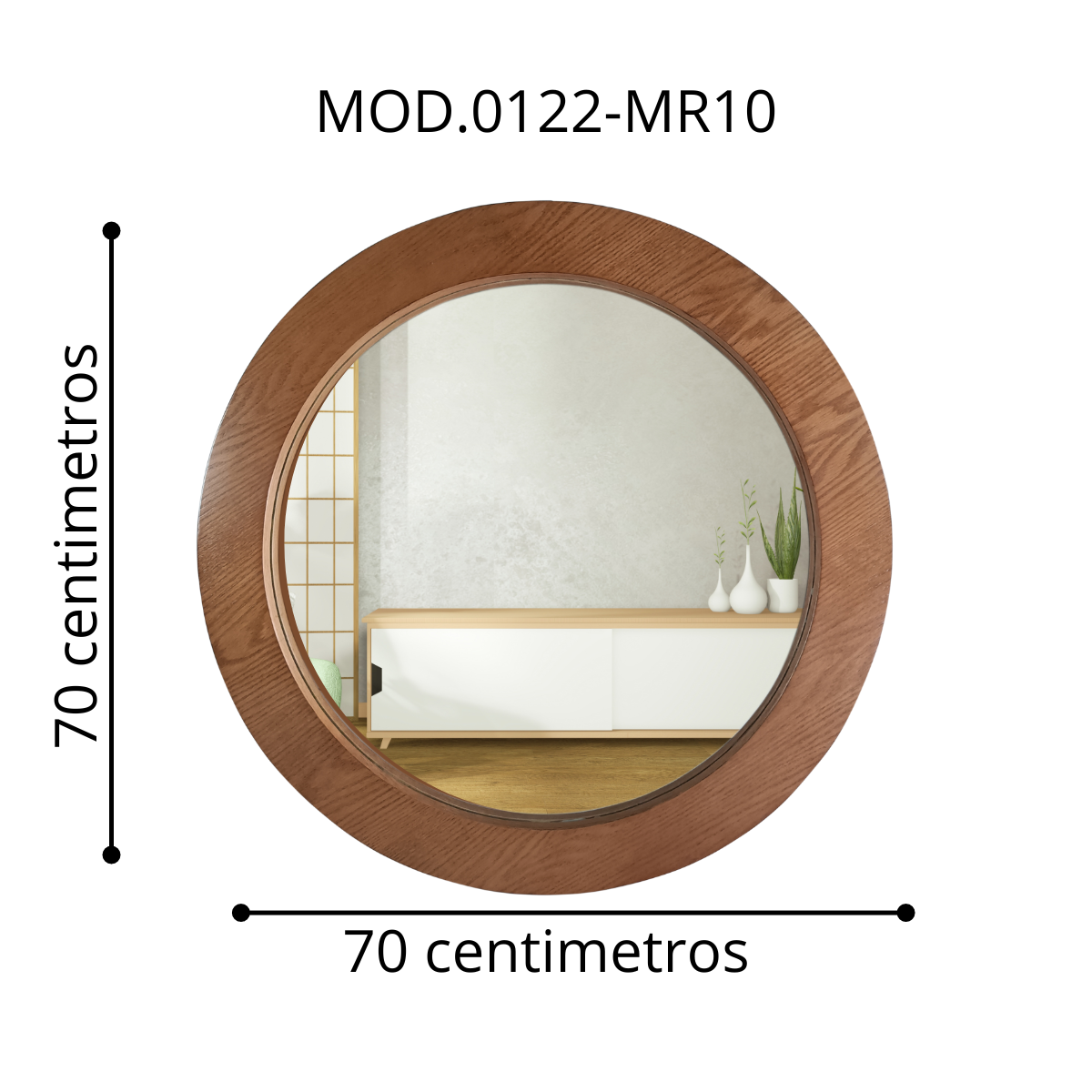 Espejo redondo decorativo de pared con aspecto de madera de encino natural