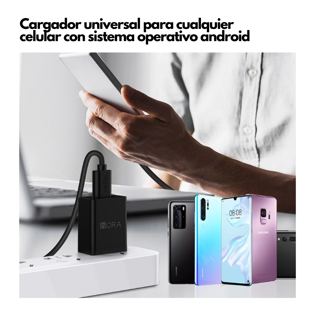 Combo cargador y cable de 1M 1Hora Tipo C 10W, Carga Rápida  USB 2.0A Para Android
