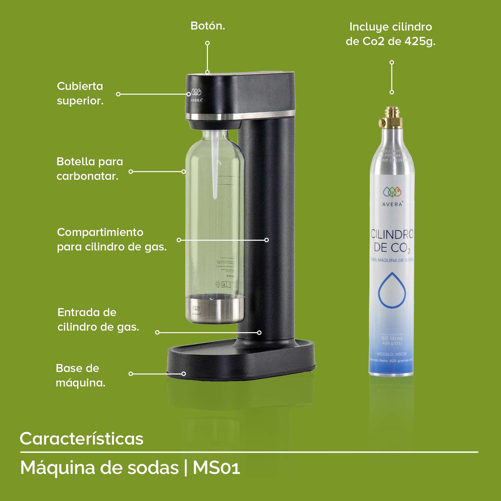 AVERA Máquina Gasificadora De Sodas Cilindro Co2 Incluido MS01