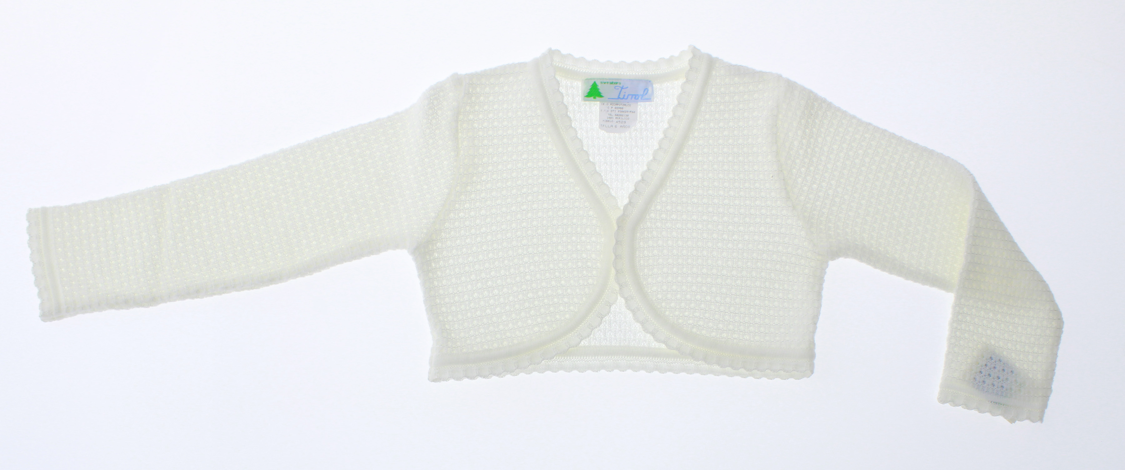 Sueter Niña Bolero Tejido Blanco 3073 1 a 10 Años.