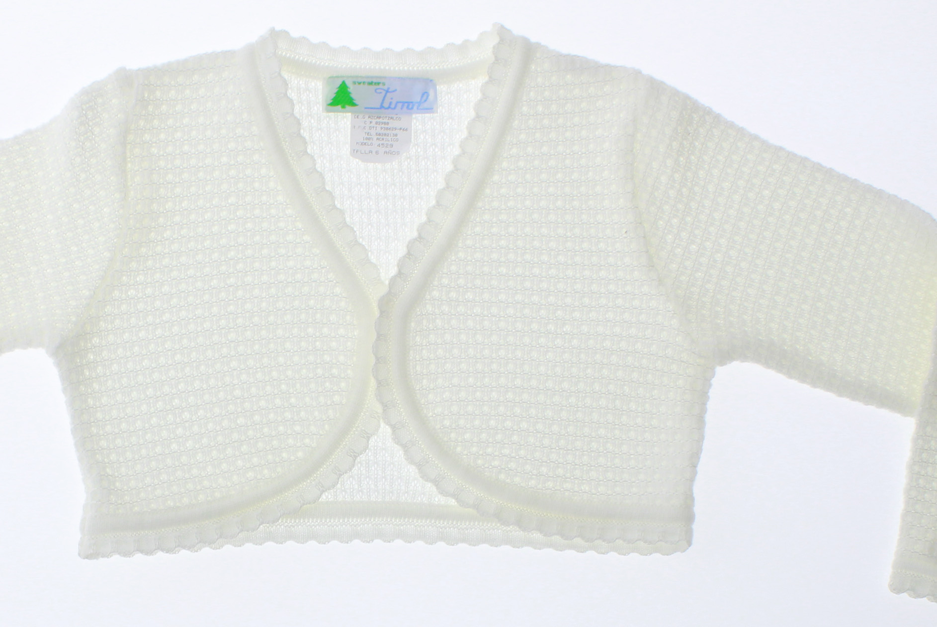 Sueter Niña Bolero Tejido Blanco 3073 1 a 10 Años.