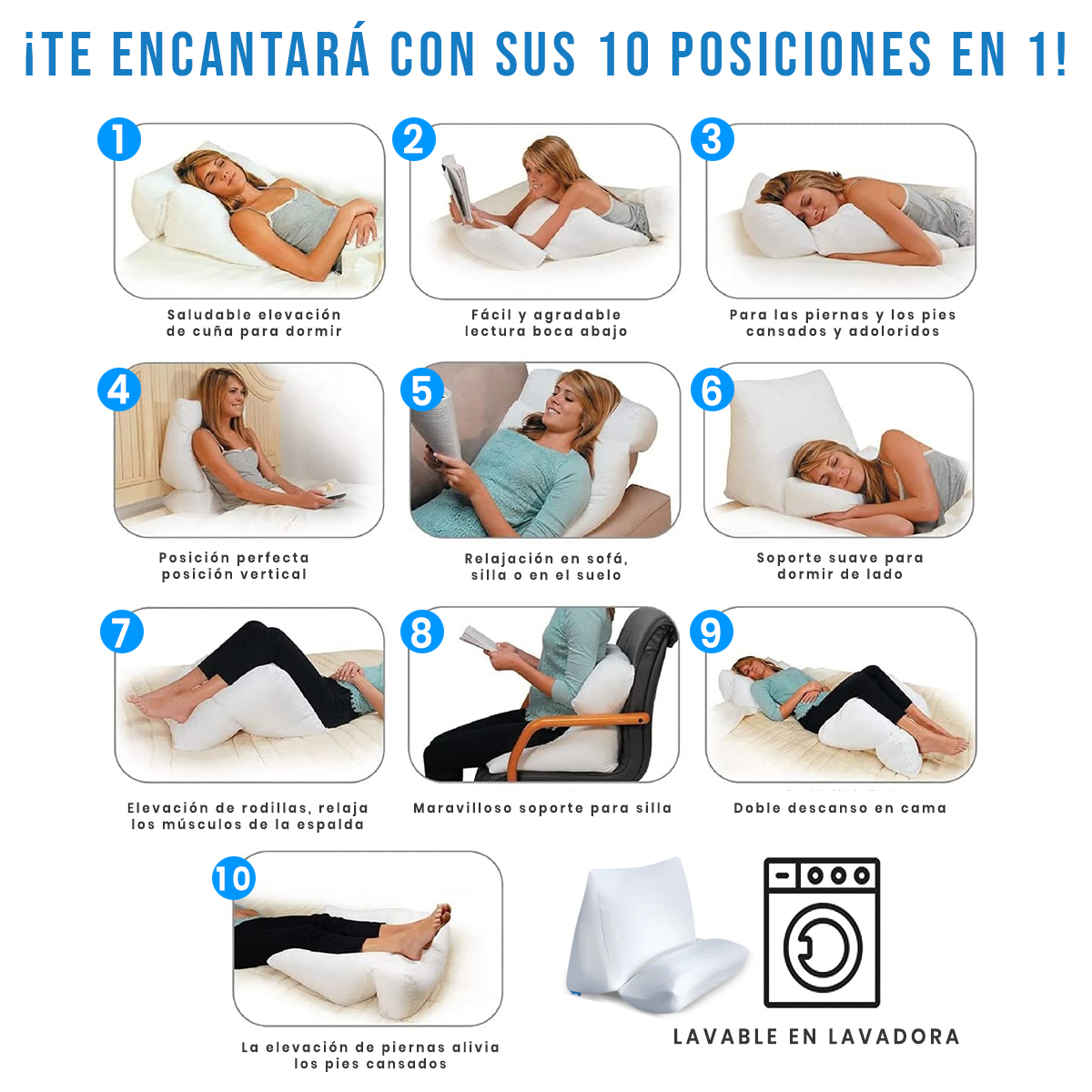 Almohada Multiusos Descanso 10 En 1 Flip Pillow Contour, Lo Necesito