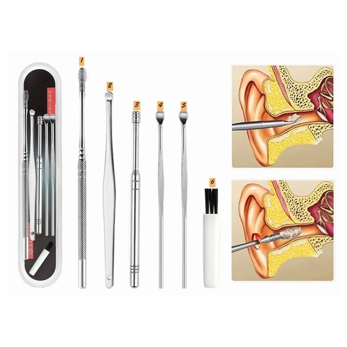 Set Limpiador De Oido Acero Inoxidable Con Estuche(6 Piezas)