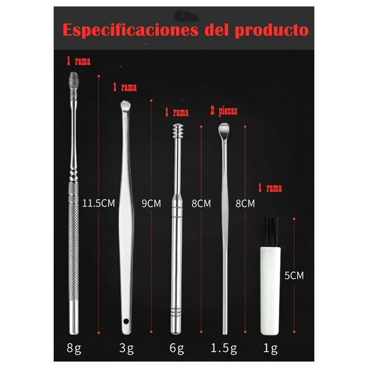 Set Limpiador De Oido Acero Inoxidable Con Estuche(6 Piezas)