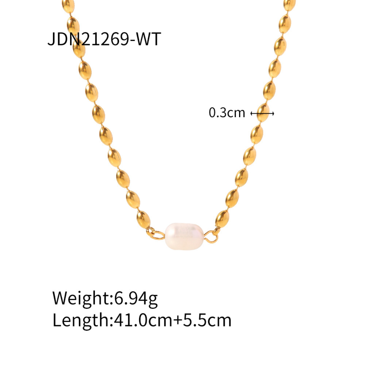 Collar con Perla Color Dorado Acero Inoxidable Moda Mujer