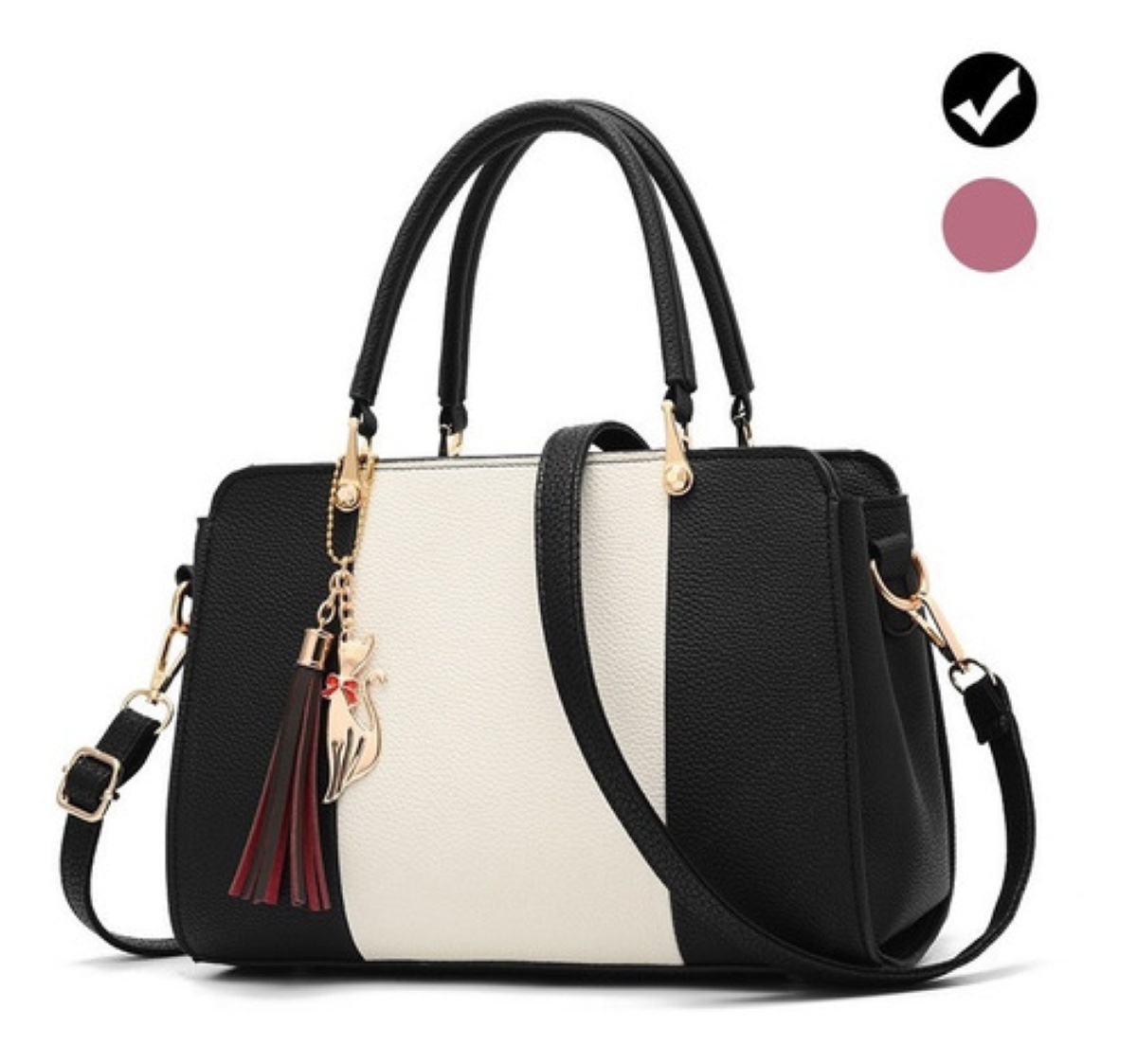 Bolsa Mujer Dama Moda Cartera Crossbody Blanco con Negro