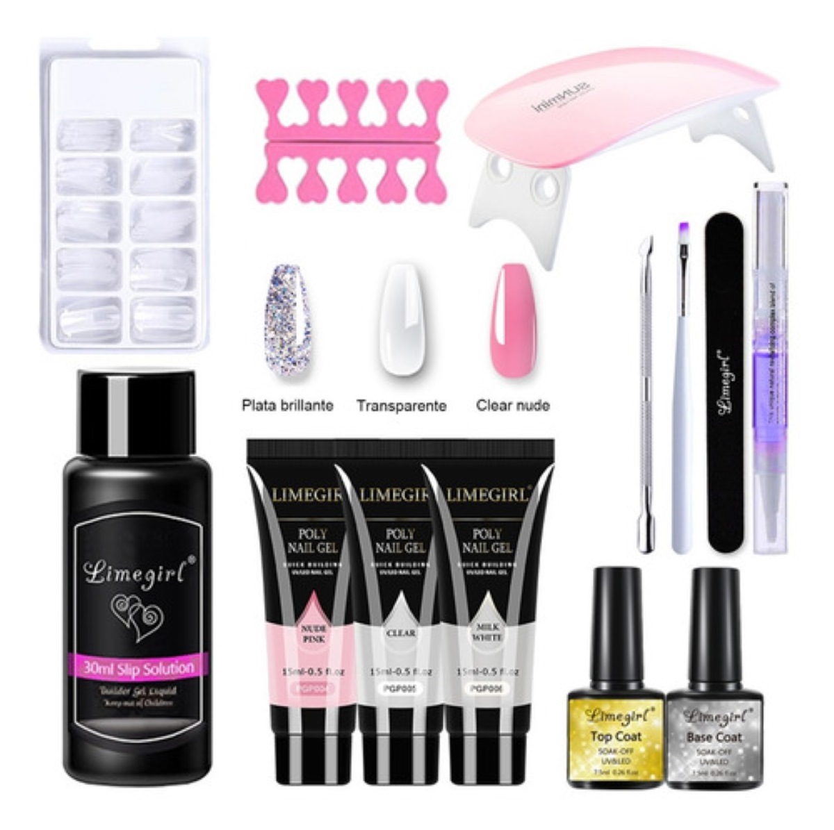 Kit Uñas Polygel, Tips y Lampara Led Geles  02