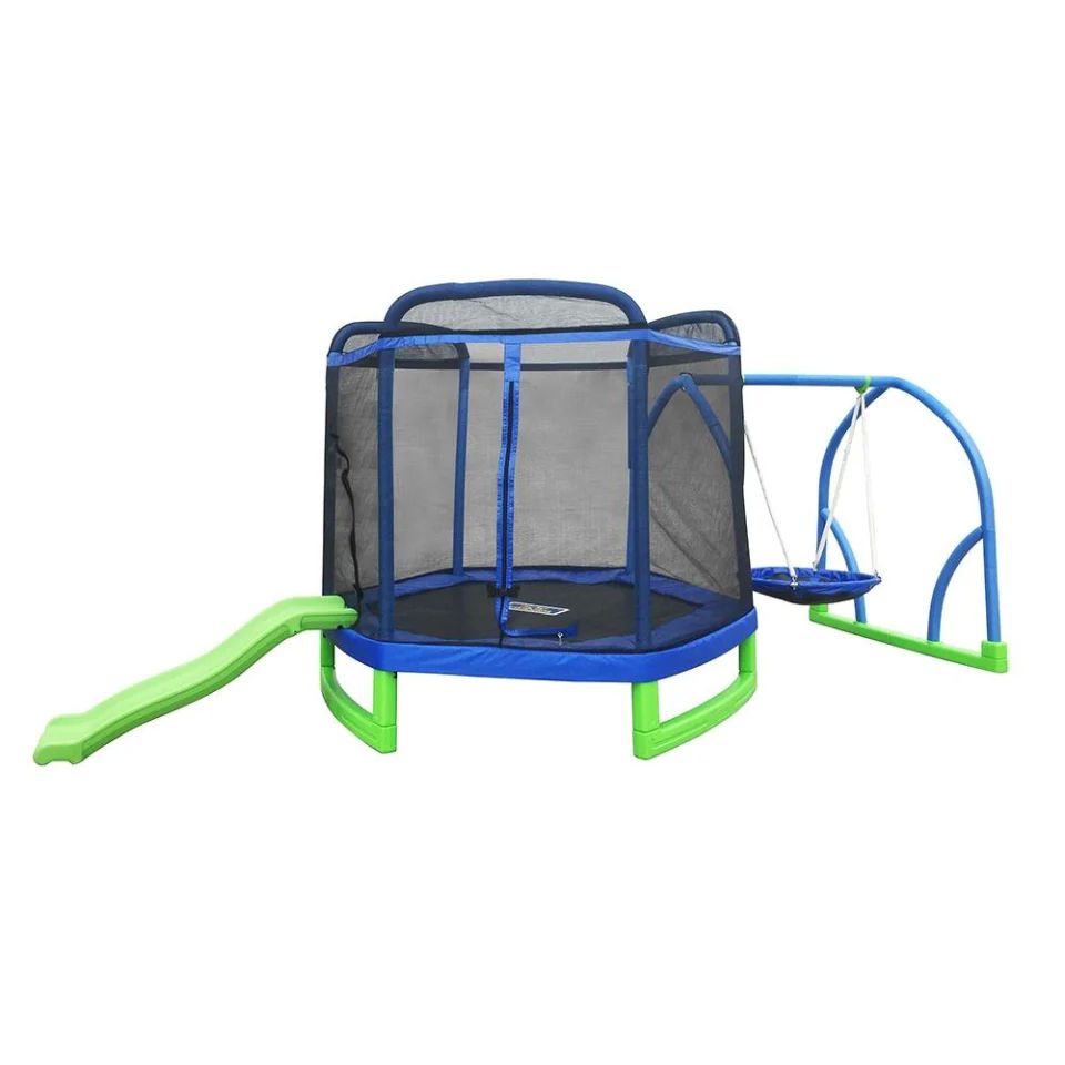 Trampolín brincolin Athletic Works 7 Pies Verde con Resbaladilla y Columpio