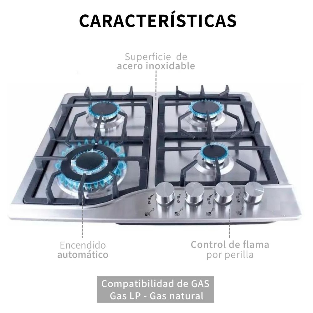 Parrilla Electrica Gas 4 Quemadores Acero Inoxidable Tactil