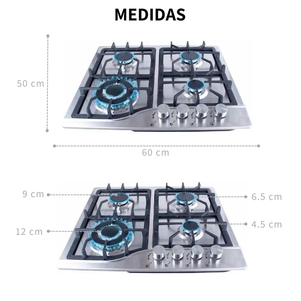 Parrilla Electrica Gas 4 Quemadores Acero Inoxidable Tactil