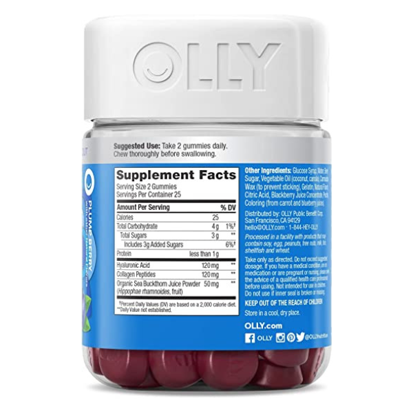 Olly glowing skin 50 hummies ,suplemento ,colageno ,acido hialuronico