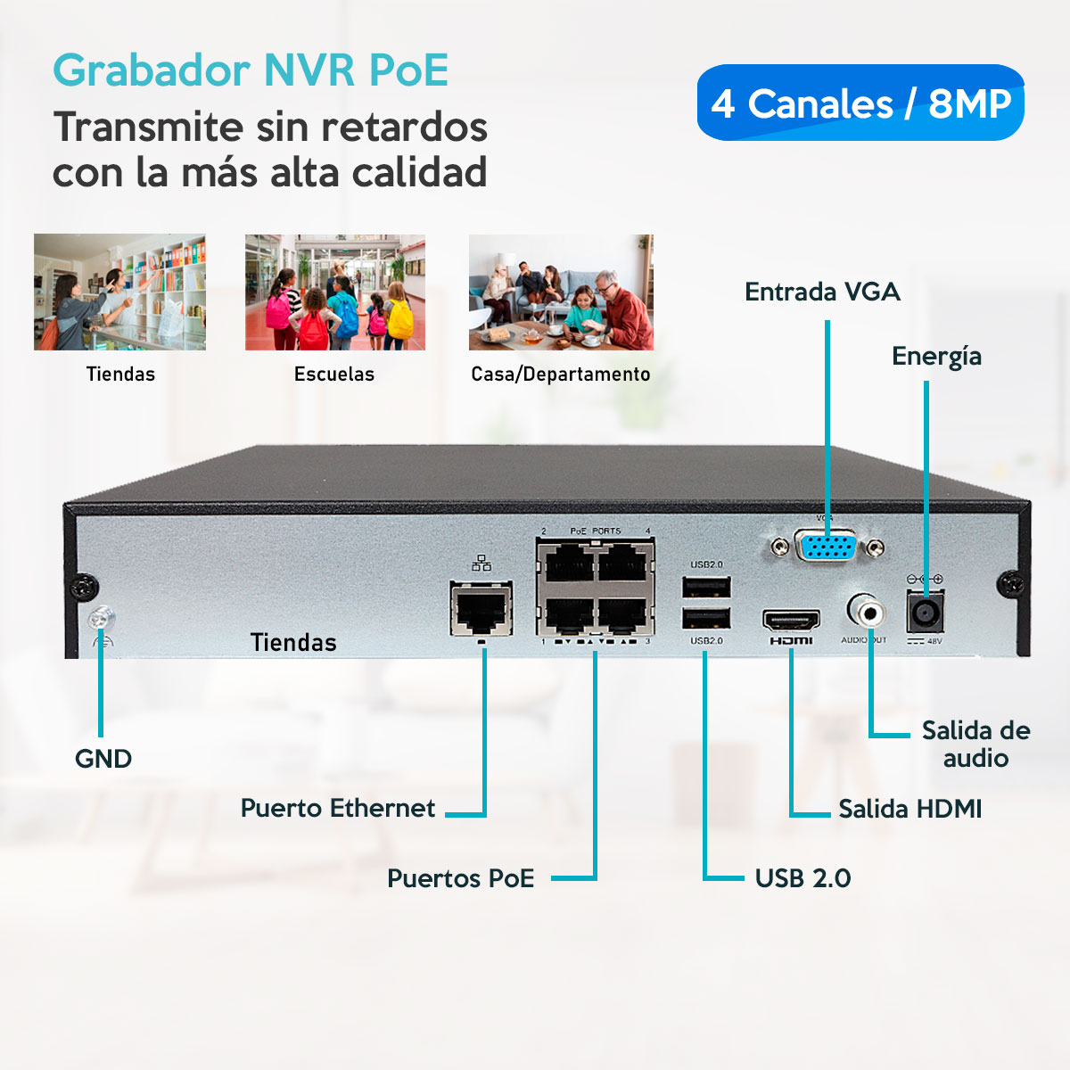 Nvr Poe 4 Canales PoE 8MP Hdmi Vga NVR-104E2-P4 Uniarch
