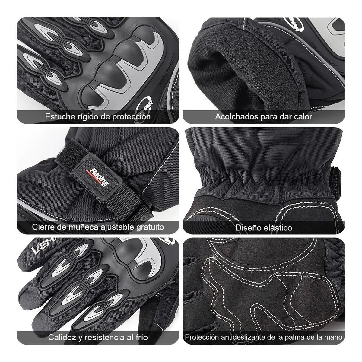 Guantes Moto Motociclista Impermeables Protecciones Táctil Negro L
