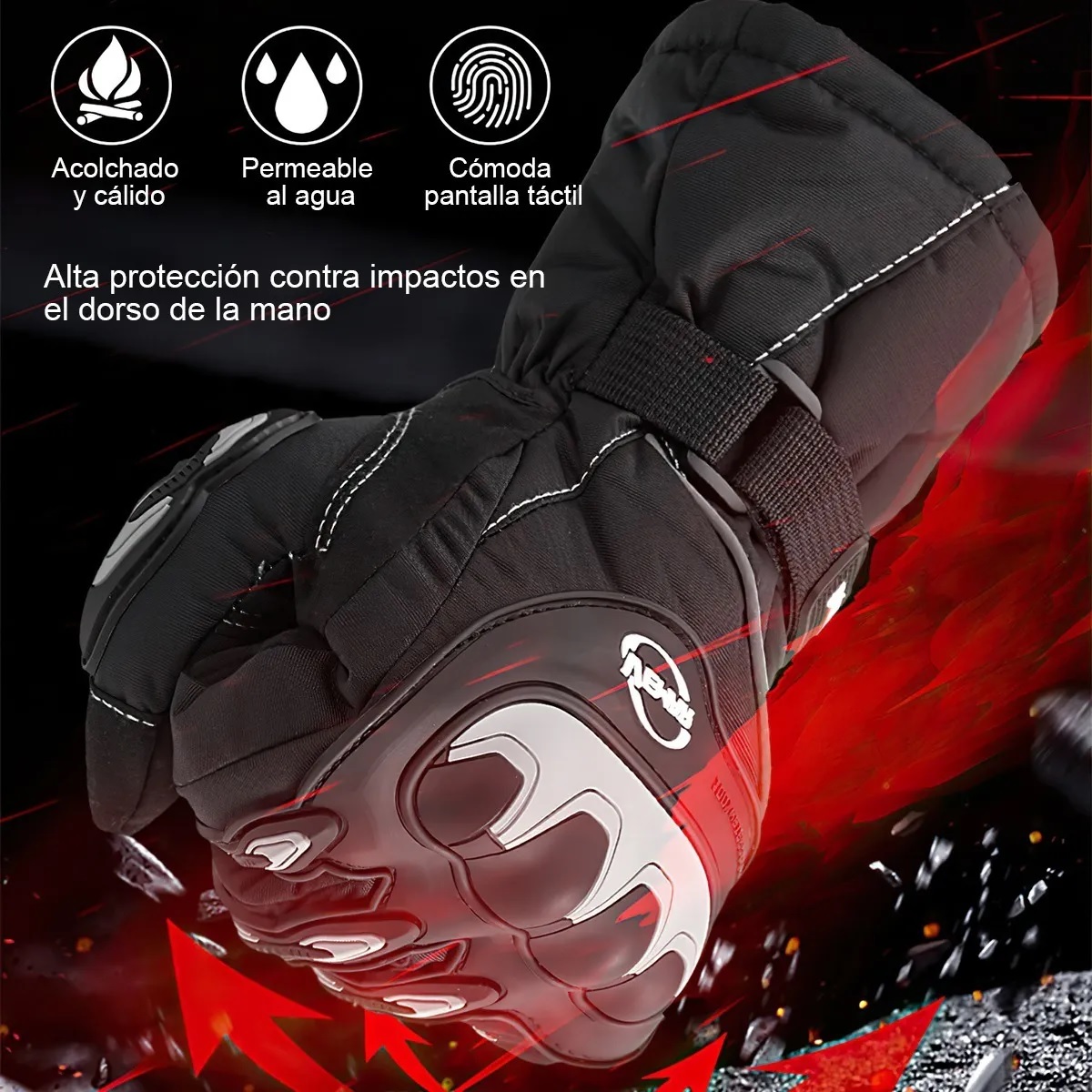 Guantes Moto Motociclista Impermeables Protecciones Táctil Negro L