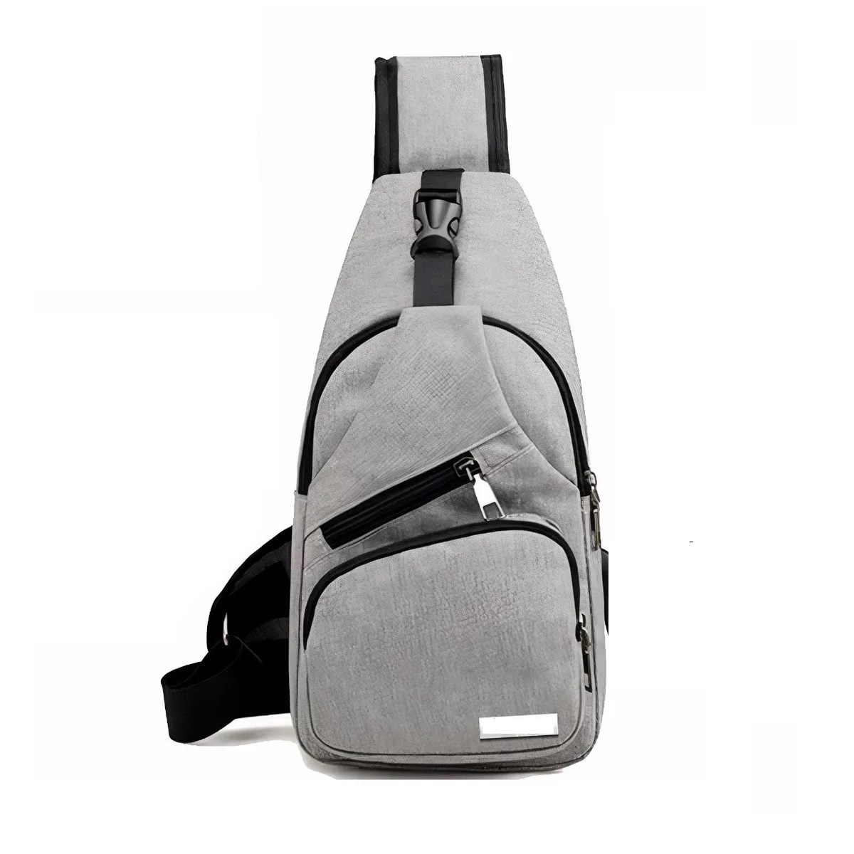 Mochila Cruzada Mariconera Pechera Con Usb Broche Antirrobo Gris