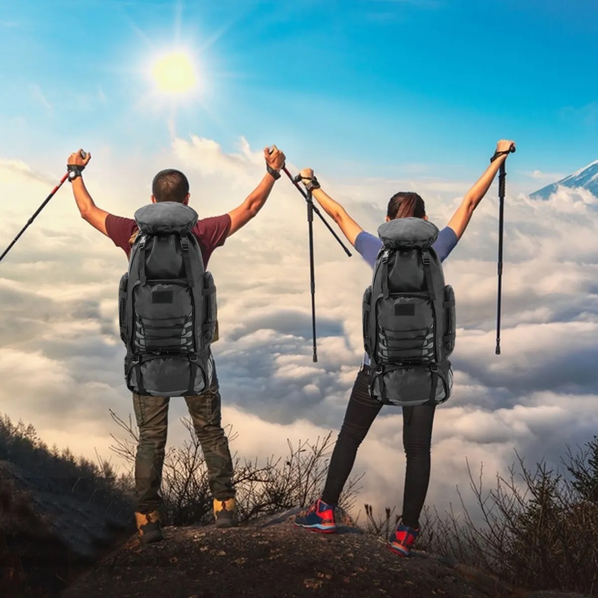 Mochila Impermeable 80l Para Senderismo Montañismo Grande Negro