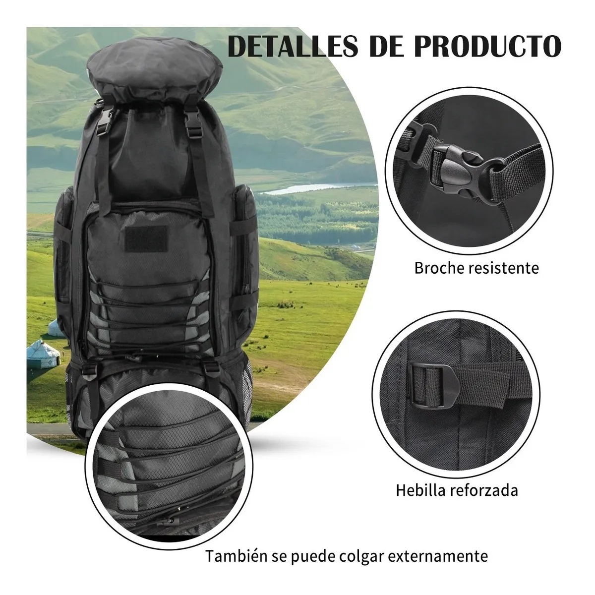Mochila Impermeable 80l Para Senderismo Montañismo Grande Negro