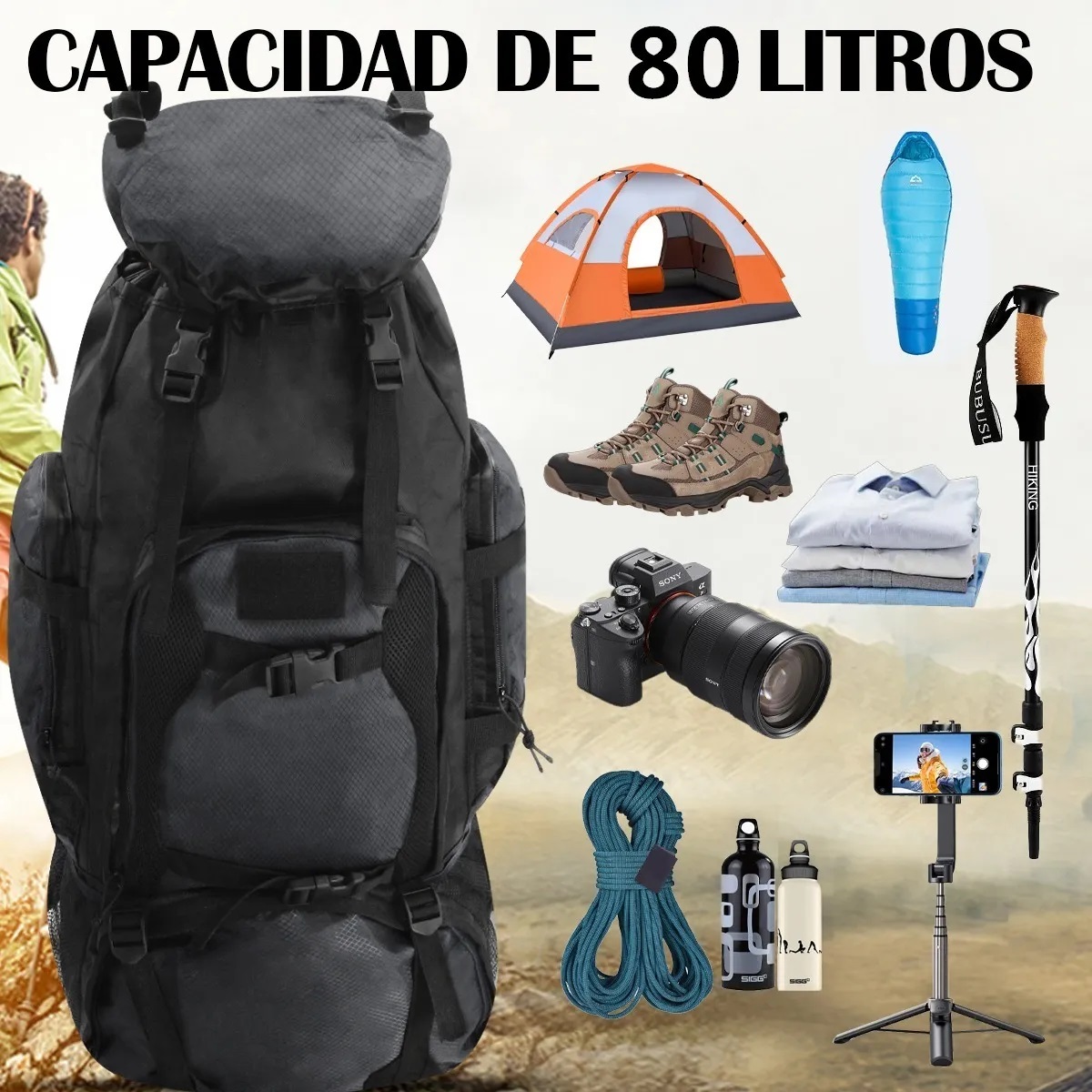 Mochila Militar Táctica De Viaje Maleta Gran Capacidad 80l Negro