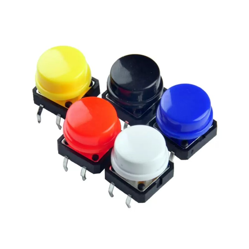 Kit De 25 Botones Pulsadores 12x12x7.3 4 Pines Con Cubre Boton De Colores Y Estuche