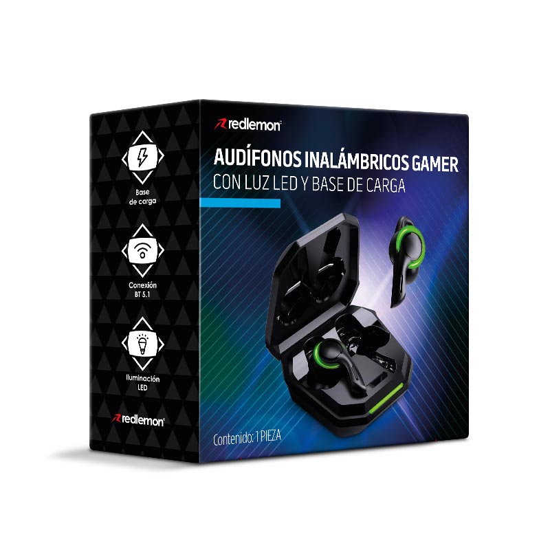 Audífonos Gamer Bluetooth Redlemon Real Wireless con Base de Carga