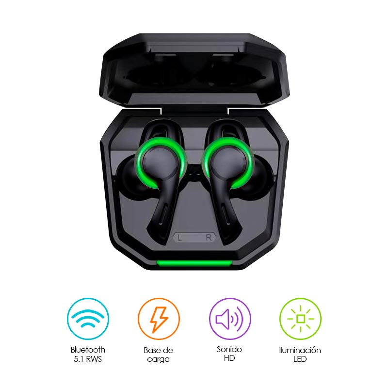 Audífonos Gamer Bluetooth Redlemon Real Wireless con Base de Carga
