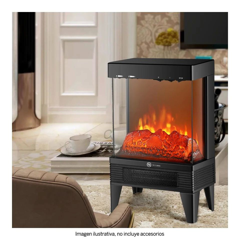 Chimenea eléctrica calefactor fogata portátil atvio efecto de llama de tronco realista negro