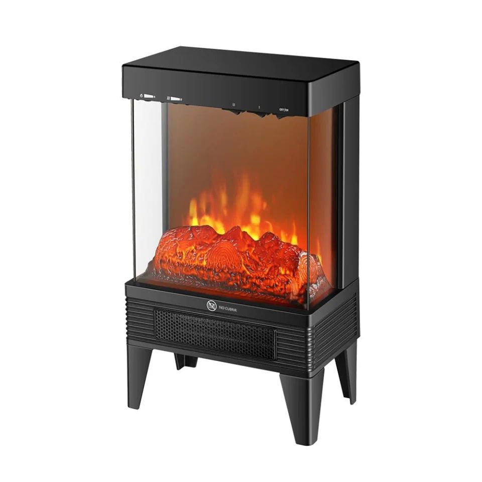 Chimenea eléctrica calefactor fogata portátil atvio efecto de llama de tronco realista negro