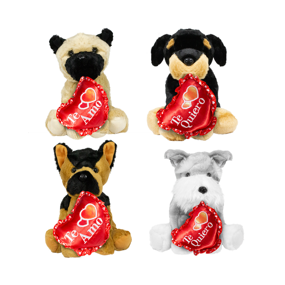 Perritos De Peluche San Valentin Con Corazon Pack 4 Piezas