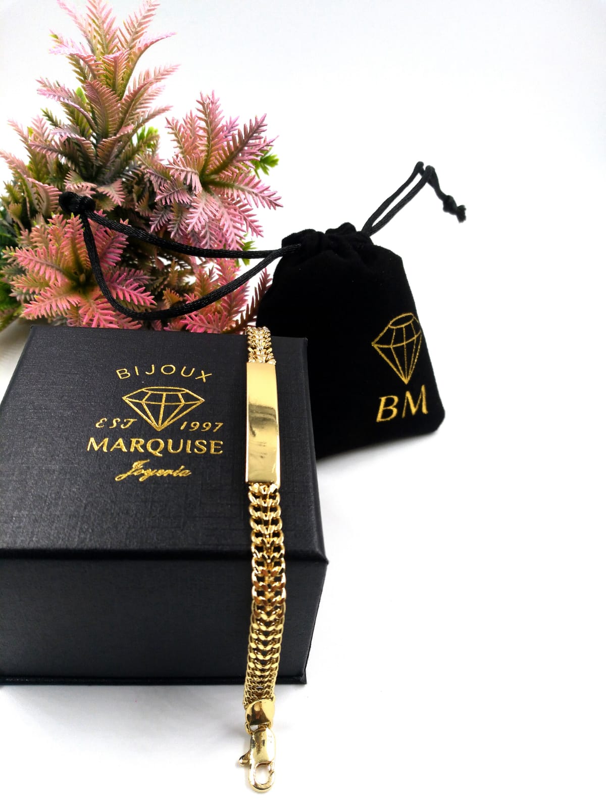 Esclava Bijoux Marquise Tejido Cubano Con Placa Chapa Oro 18k