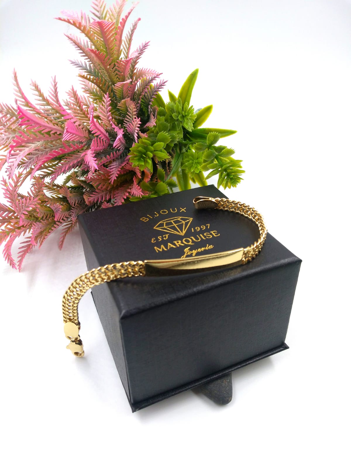 Esclava Bijoux Marquise Tejido Cubano Con Placa Chapa Oro 18k