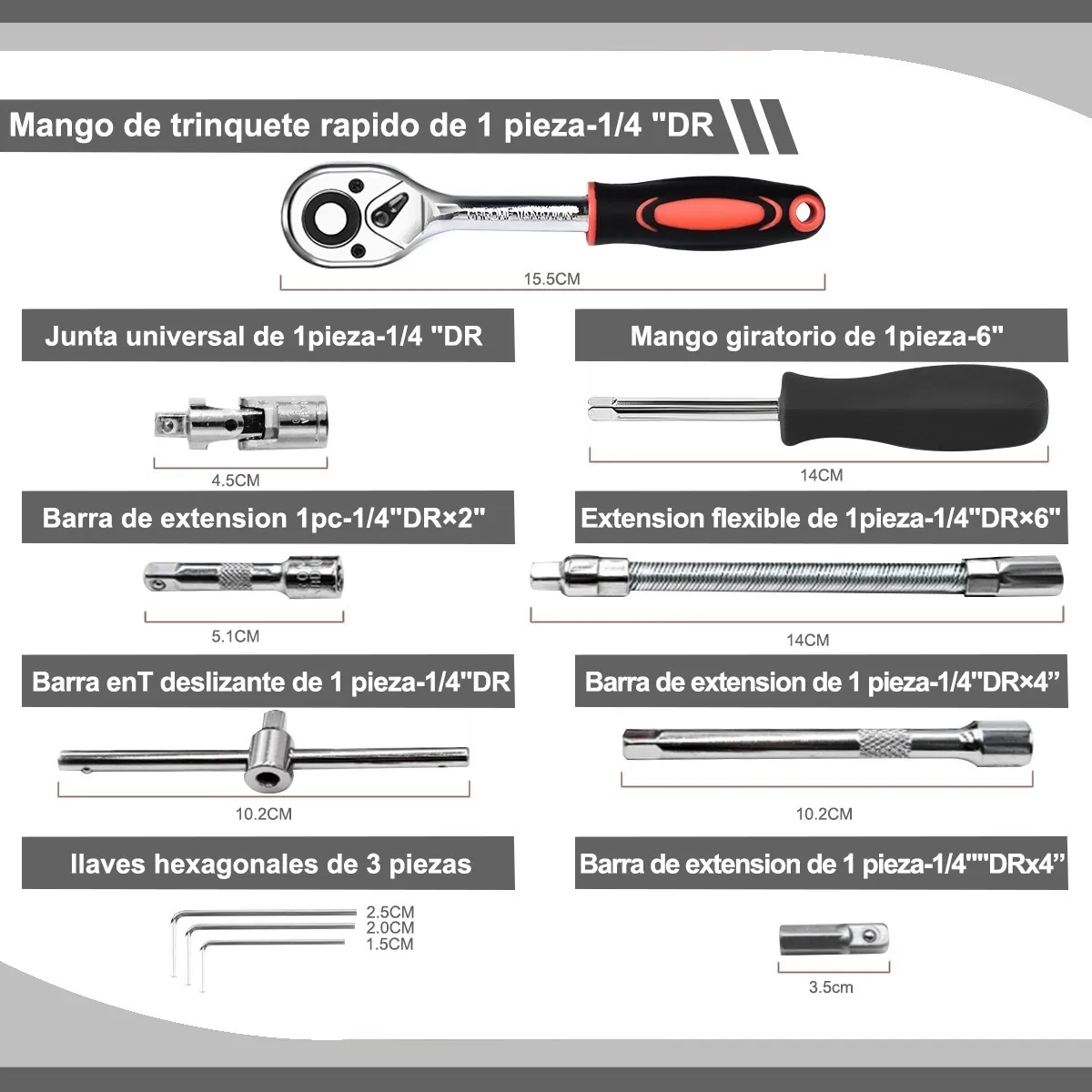 Kit De Herramientas Mecanica 46 Pz Con Desarmador Y Matraca Rojo