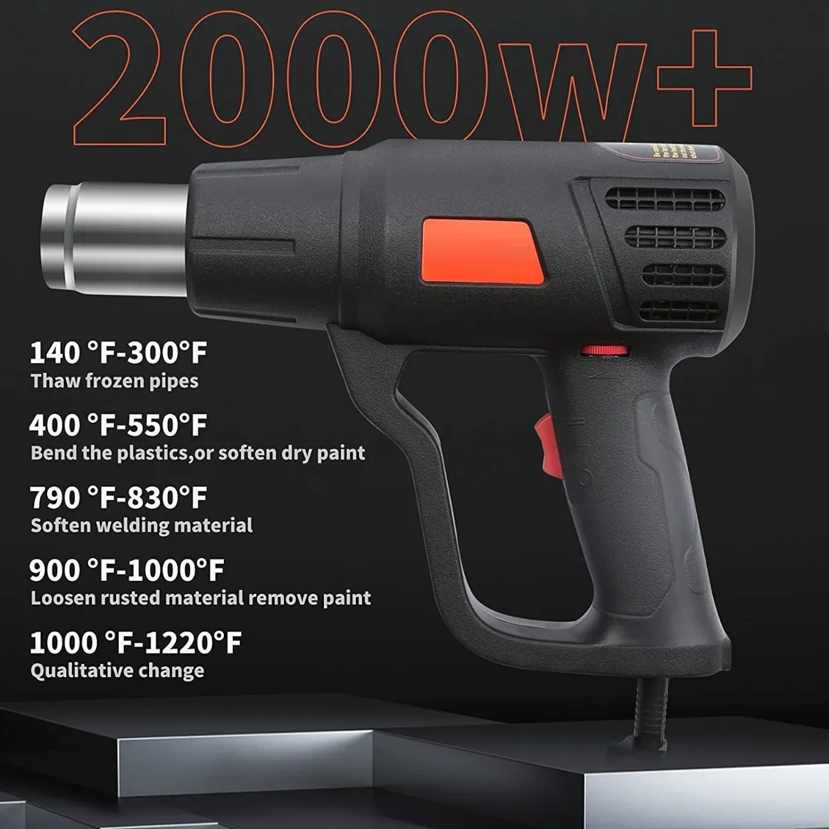 Pistola De Calor De 2000w Temperatura Regulable