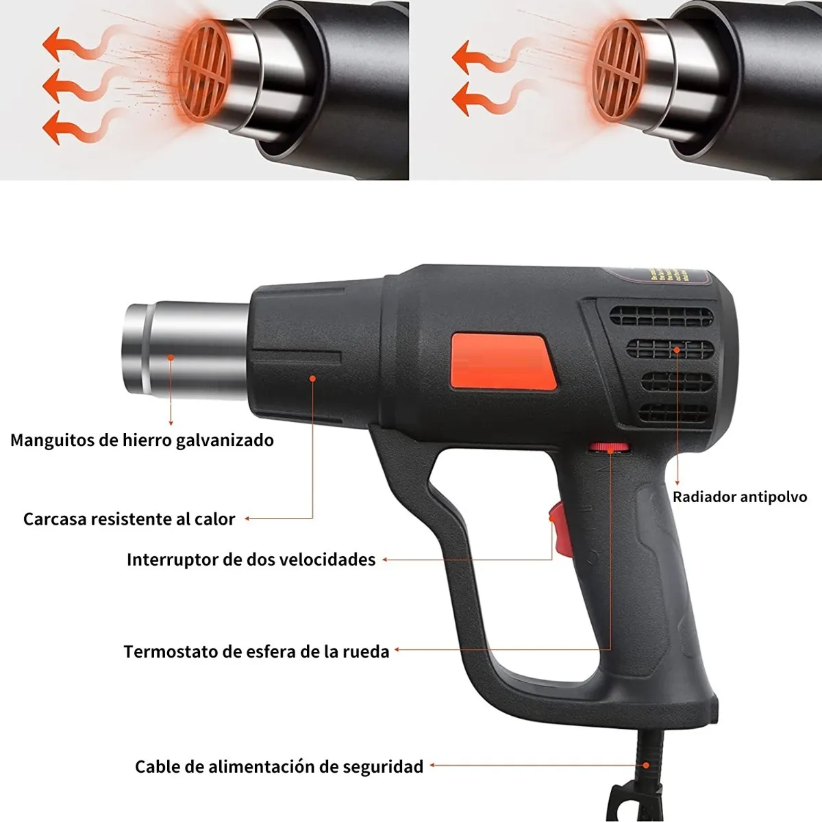 Pistola De Calor De 2000w Temperatura Regulable