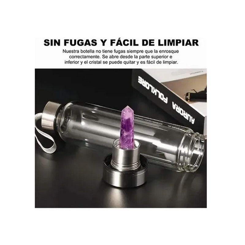 Botella Agua Con Cristal Energético De Cuarzo 