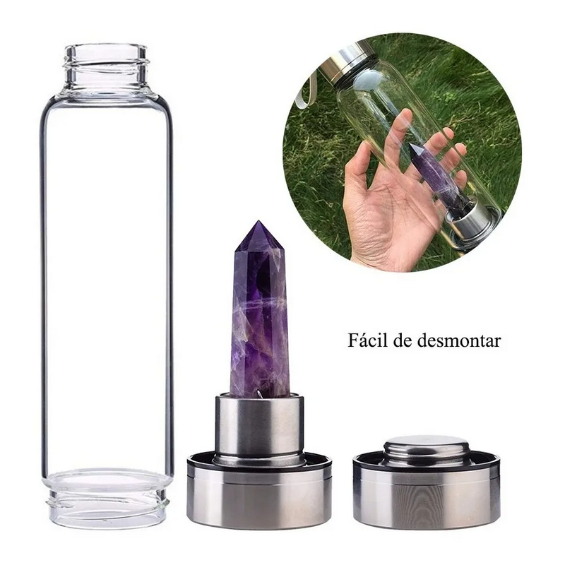 Botella Agua Con Cristal Energético De Cuarzo 