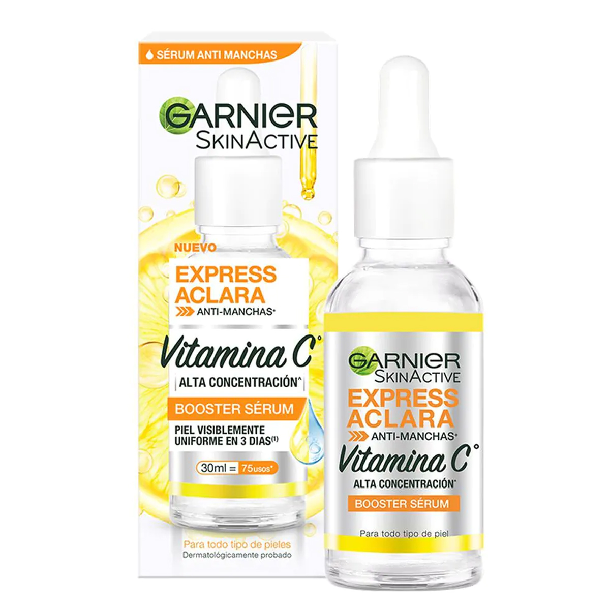 Sérum Express Aclara Booster sérum anti manchas Garnier Skin Active día/noche para todo tipo de piel de 30mL