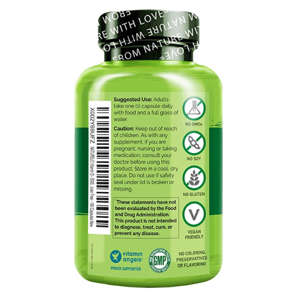 Naturelo vitamin D3 plant-based  2500IU / 62.5mcg 180 cap,vegano ,sin gluten,vegetariano 