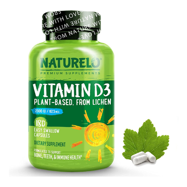 Naturelo vitamin D3 plant-based  2500IU / 62.5mcg 180 cap,vegano ,sin gluten,vegetariano 
