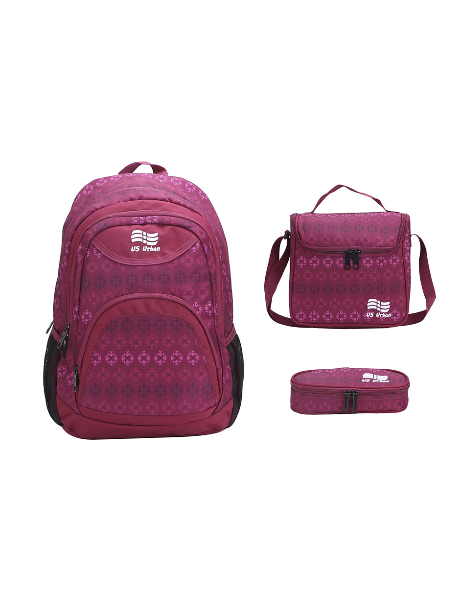 SET MOCHILA ESCOLAR CON LONCHERA Y LAPICERA US URBAN LILA