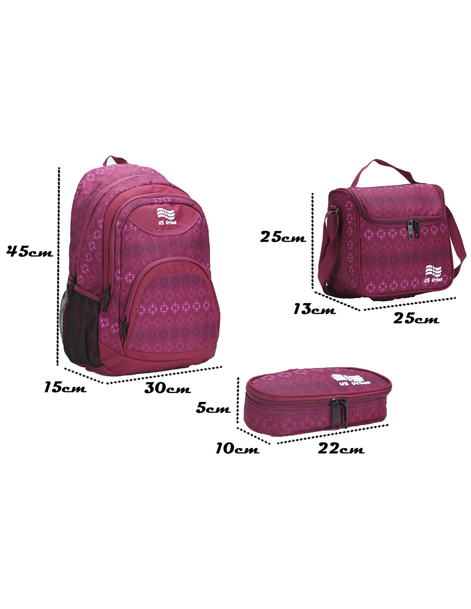 SET MOCHILA ESCOLAR CON LONCHERA Y LAPICERA US URBAN LILA
