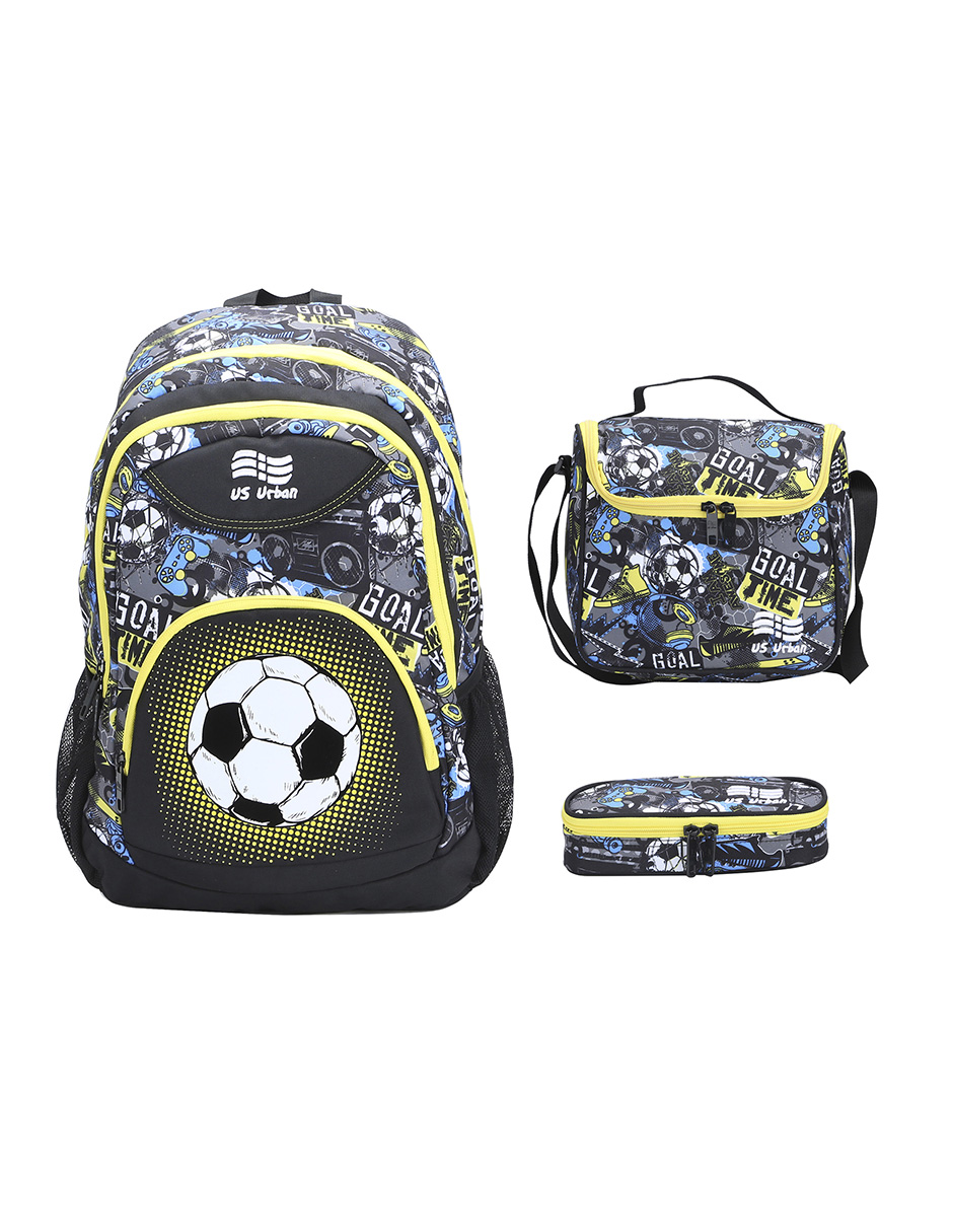 SET MOCHILA ESCOLAR CON LONCHERA Y LAPICERA US URBAN BALON AMARILLO