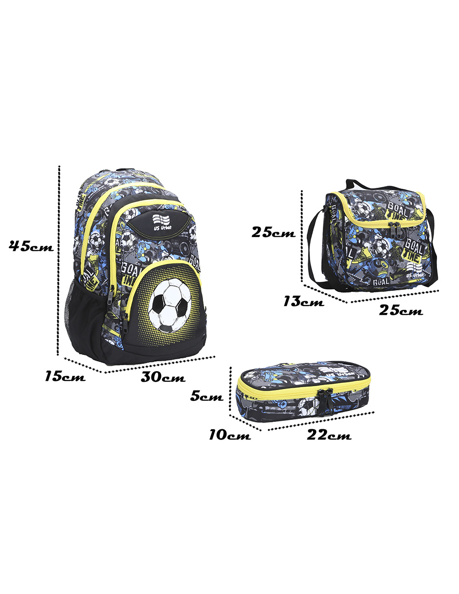 SET MOCHILA ESCOLAR CON LONCHERA Y LAPICERA US URBAN BALON AMARILLO