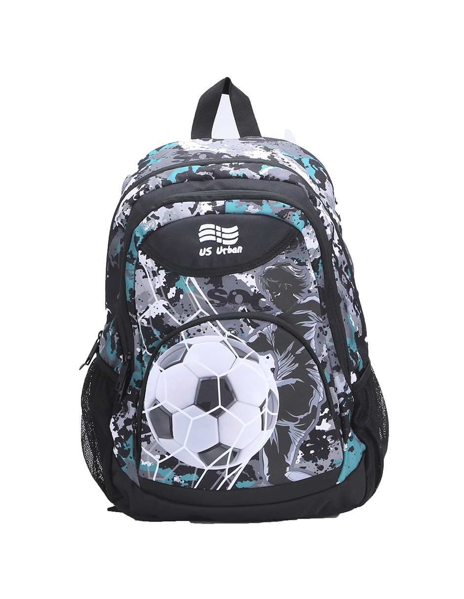 SET MOCHILA ESCOLAR CON LONCHERA Y LAPICERA US URBAN BALON GRIS CON VERDE
