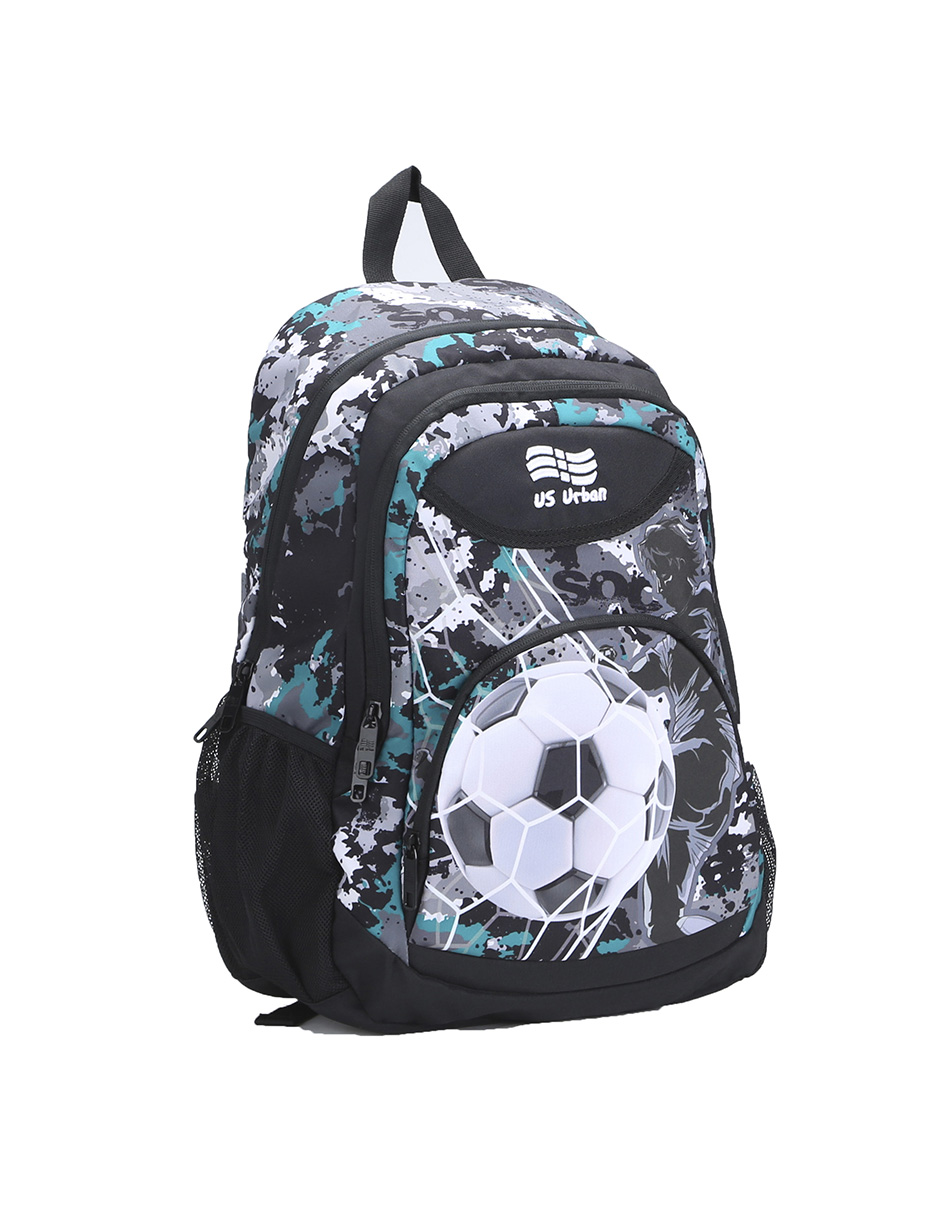 SET MOCHILA ESCOLAR CON LONCHERA Y LAPICERA US URBAN BALON GRIS CON VERDE