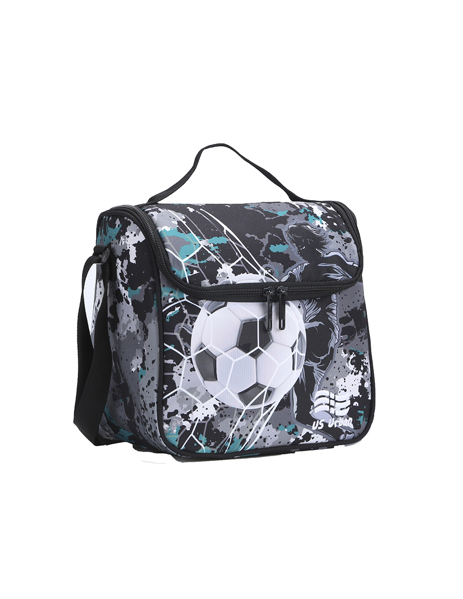 SET MOCHILA ESCOLAR CON LONCHERA Y LAPICERA US URBAN BALON GRIS CON VERDE