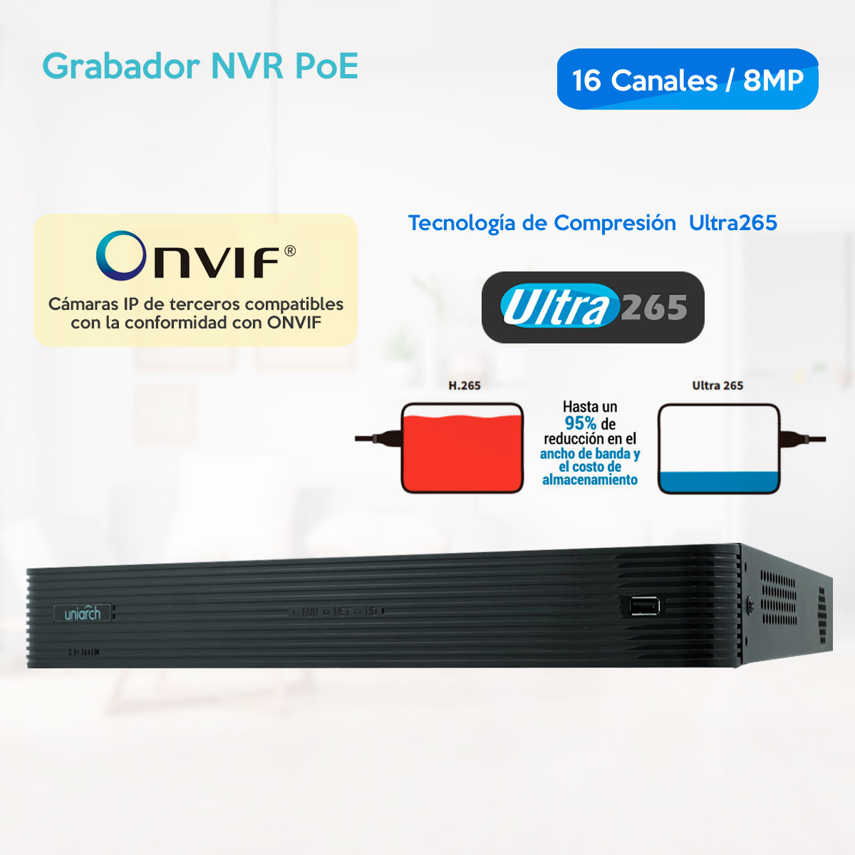 Nvr Poe 16 Canales Poe 8mp Hdmi Vga NVR-216S2-P16 Uniarch